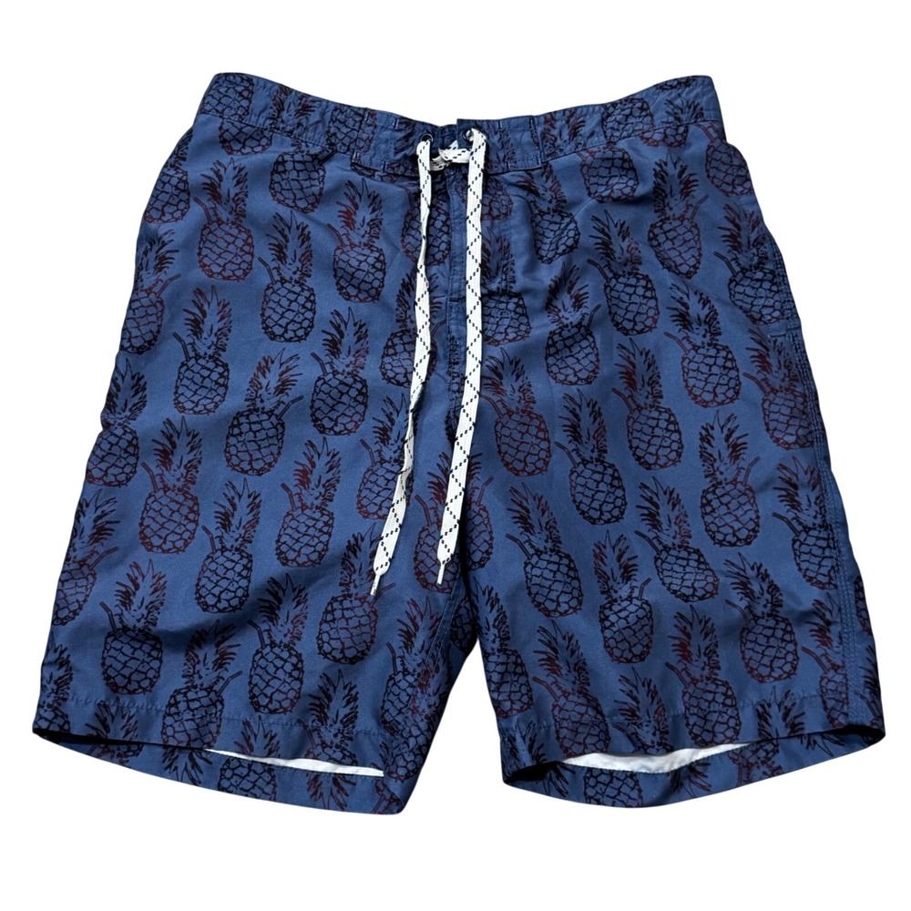 Merona Mens‎ Pineapple Print Swim Trunks Navy Blue Board Shorts Size Medium